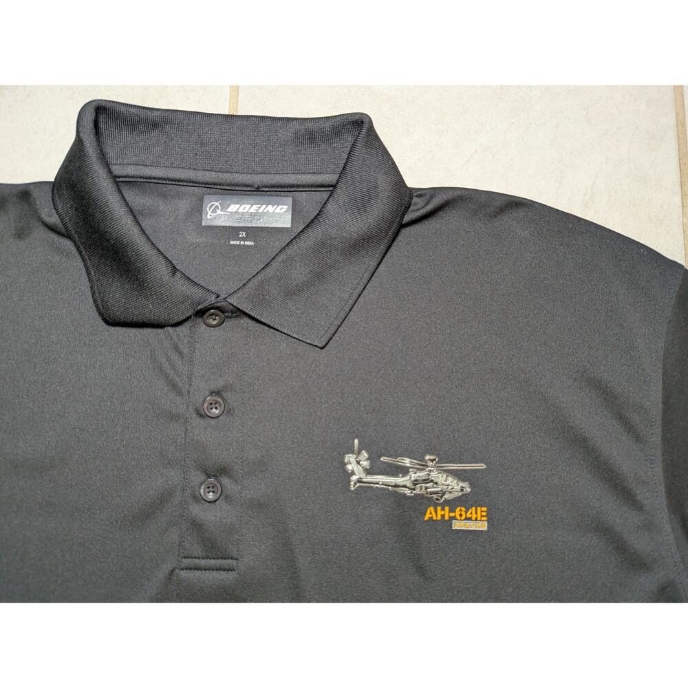Boeing Men's 2XL AH-64E Apache Polo Golf Shirt Helicopter Aviation USA Black